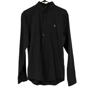 Blakely Mens Long Sleeve Button Down Shirt Navy Blue Large Slim Fit Anchor Logo